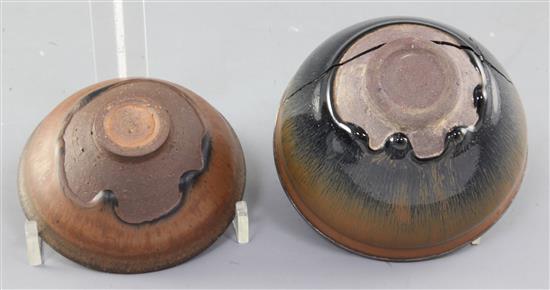 Two Chinese hares fur stoneware bowls, Song dynasty or later, 10.2cm and 11.8cm, larger bowl broken